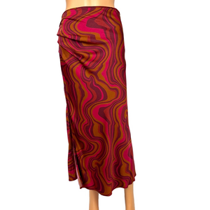 For Love & Lemons Skirt Midi Pink Brown Swirl Print Rouching Women S